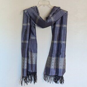 Lao Hand-Loomed Long Cotton Indigo Blue and Gold Wrap | Table Runner